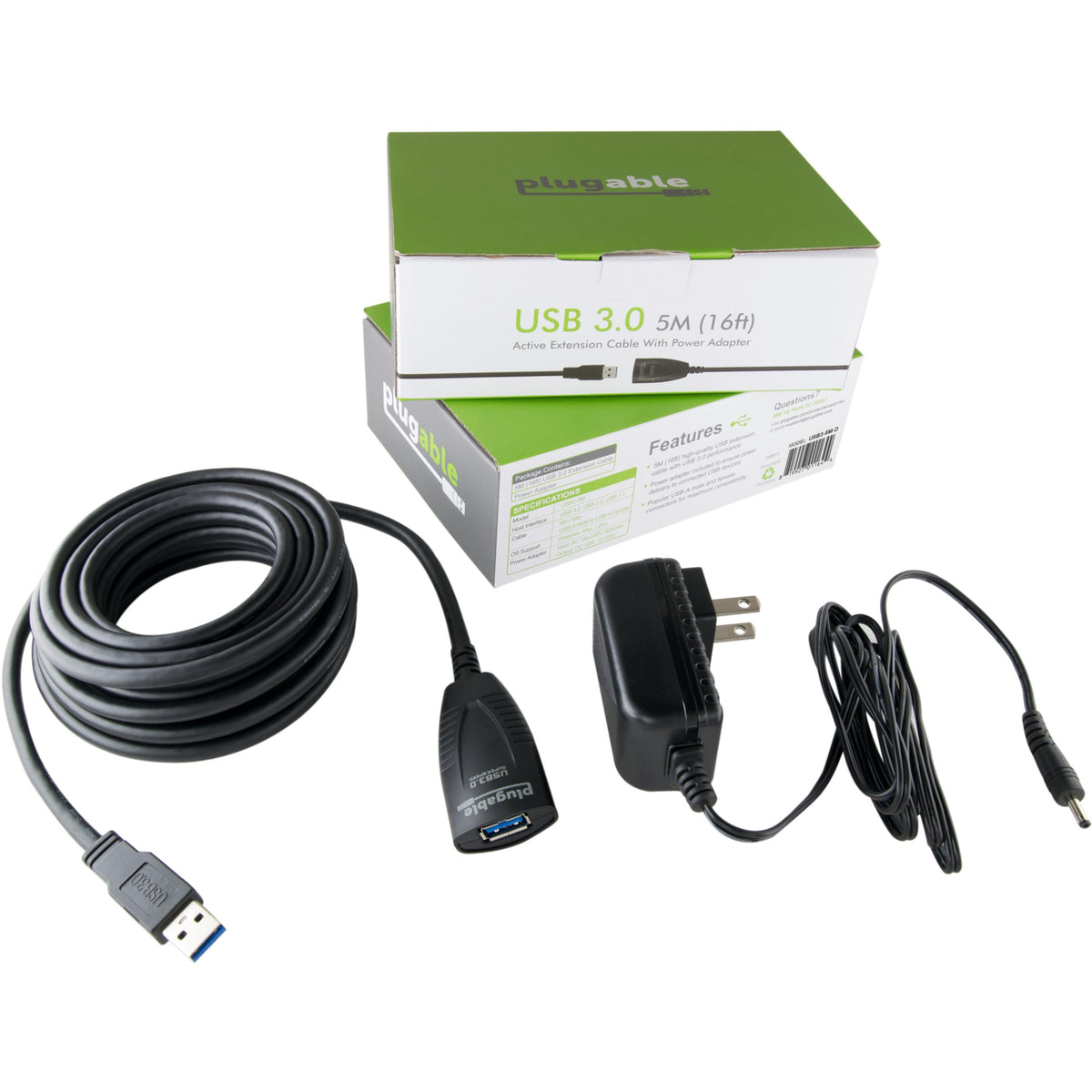 Plugable 5 Meter (16 Foot) USB 3.0 Active Extension Cable