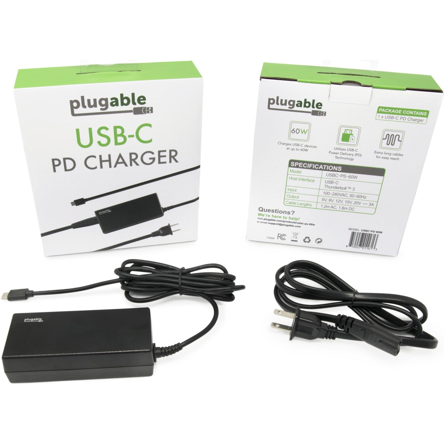 Plugable USB-C Chromebook Charger Replacement 60W Type C Charger for Laptops