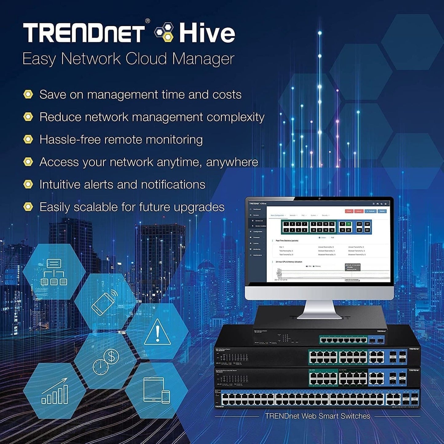 TRENDnet 52-Port Web Smart PoE+ Switch; 48 x Gigabit PoE+ Ports; 4 x Shared Gigabit Ports (RJ-45 or SFP); VLAN; QoS; LACP; IPv6 Support; 740W PoE Power Budget; Lifetime Protection; TPE-5048WS