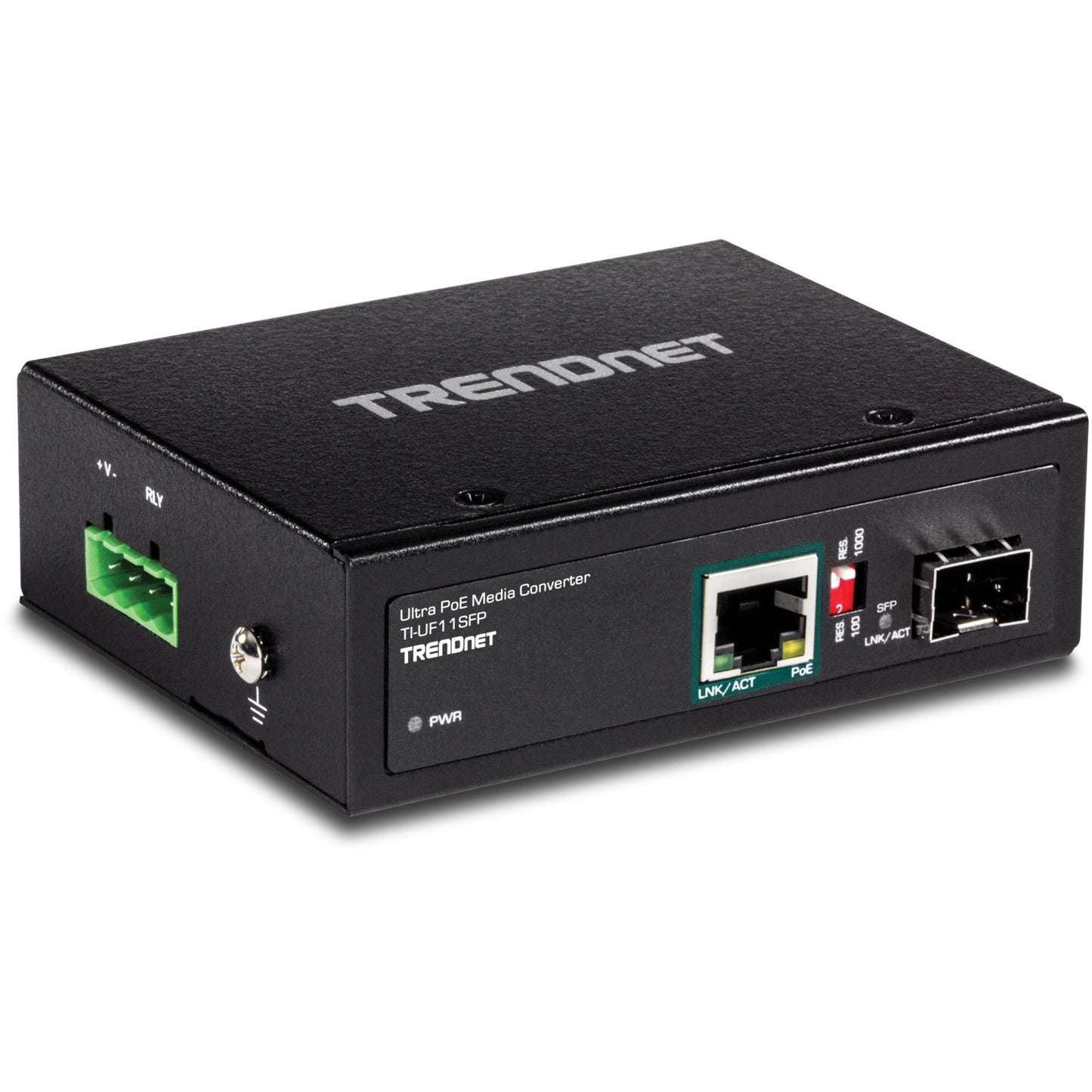 TRENDnet Hardened Industrial SFP to Gigabit UPoE Media Converter; IP30 Rated Housing; Includes DIN-rail & Wall Mounts; Operating Temp. -40 to 75 ?C (-40 to 167 ?F); TI-UF11SFP