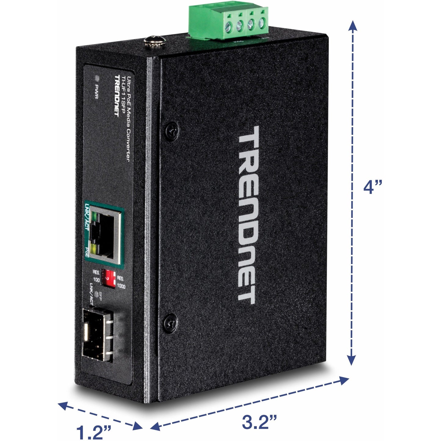 TRENDnet Hardened Industrial SFP to Gigabit UPoE Media Converter; IP30 Rated Housing; Includes DIN-rail & Wall Mounts; Operating Temp. -40 to 75 ?C (-40 to 167 ?F); TI-UF11SFP