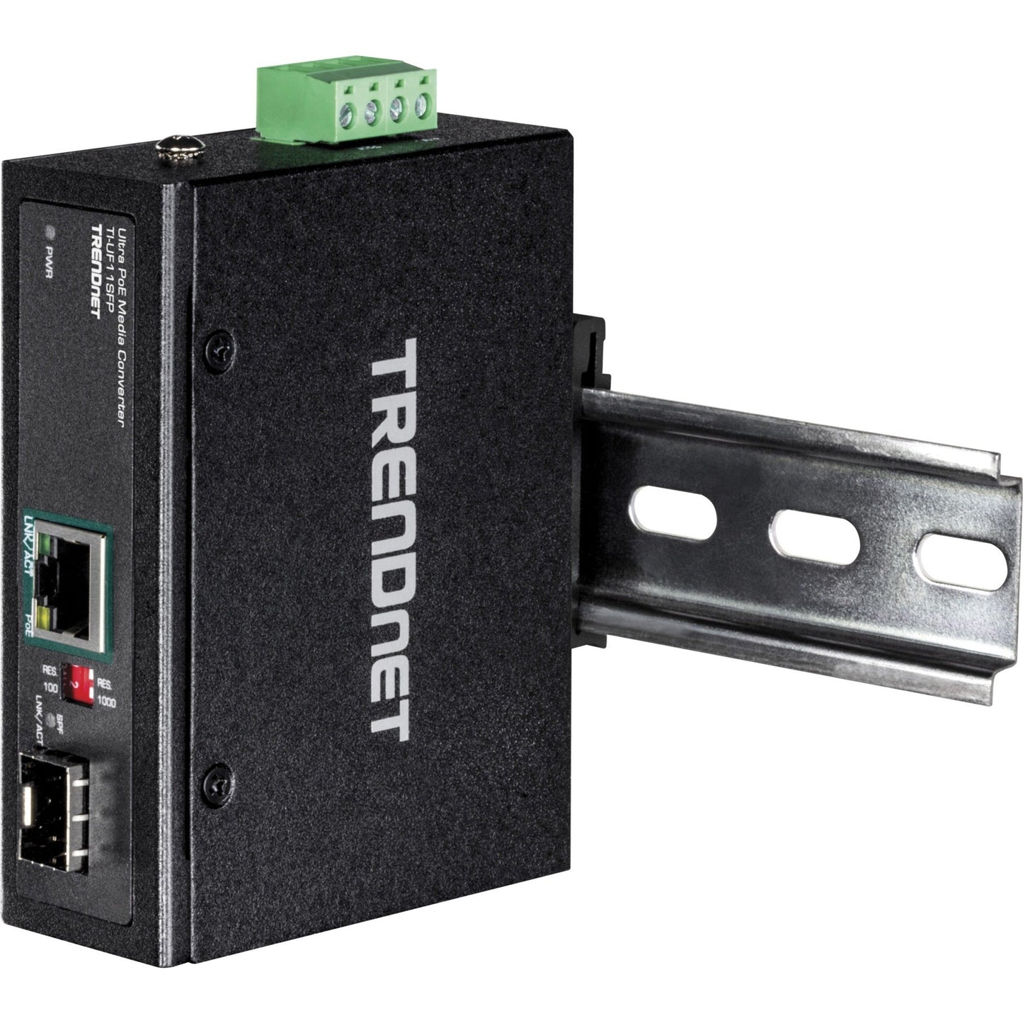 TRENDnet Hardened Industrial SFP to Gigabit UPoE Media Converter; IP30 Rated Housing; Includes DIN-rail & Wall Mounts; Operating Temp. -40 to 75 ?C (-40 to 167 ?F); TI-UF11SFP
