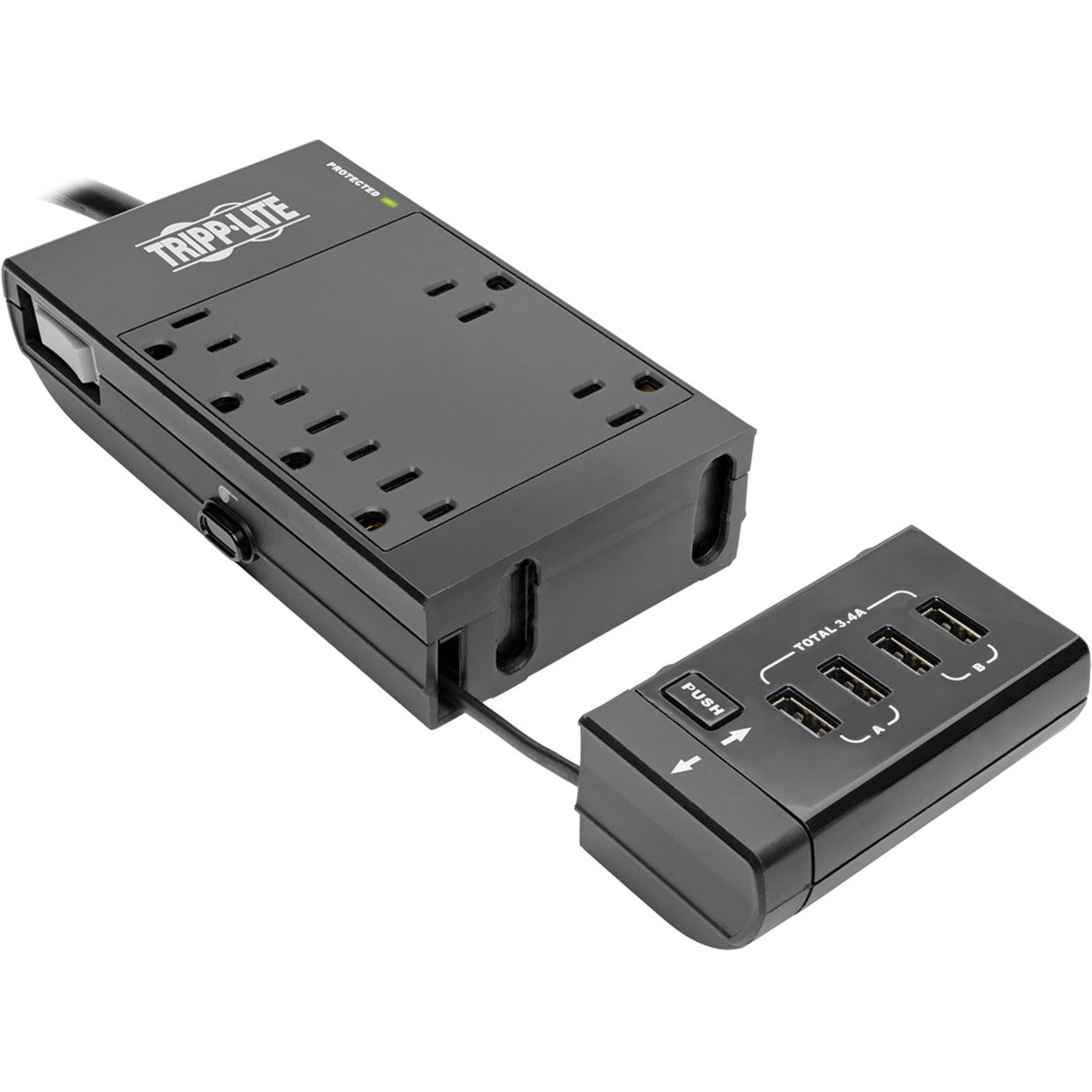 Tripp Lite Protect It! 6-Outlet Surge Protector 4 USB Ports 6 ft. Cord 1080 Joules Diagnostic LED Black Housing