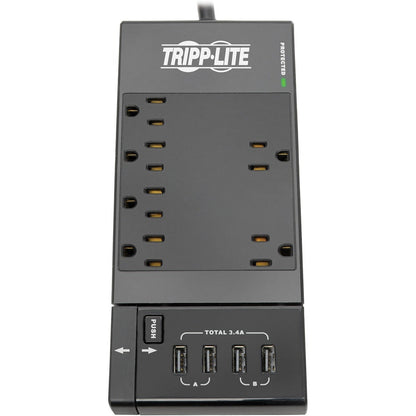 Tripp Lite Protect It! 6-Outlet Surge Protector 4 USB Ports 6 ft. Cord 1080 Joules Diagnostic LED Black Housing