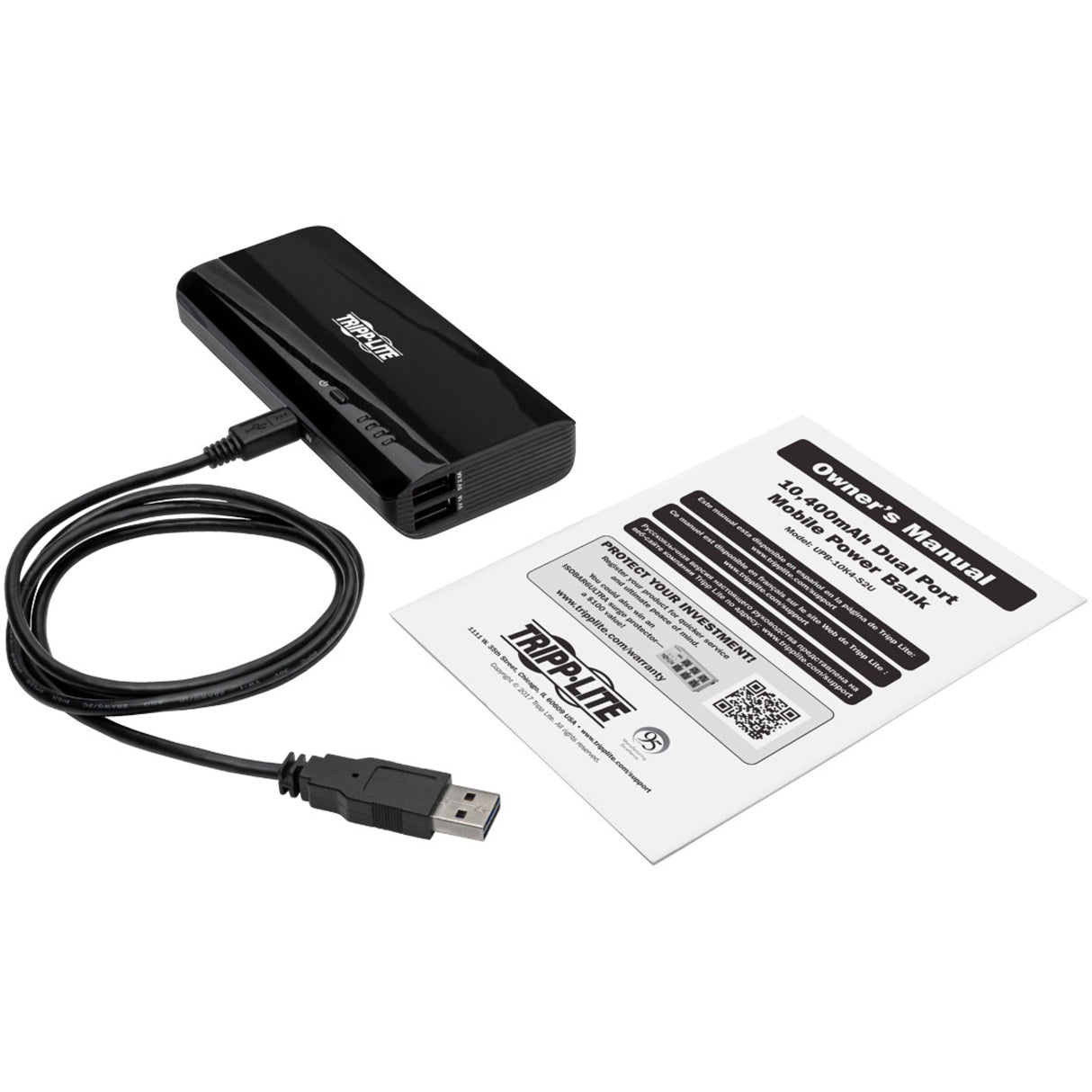 Tripp Lite Portable Charger 2x USB-A 10400mAh Power Bank Lithium-Ion Auto Sensing Black
