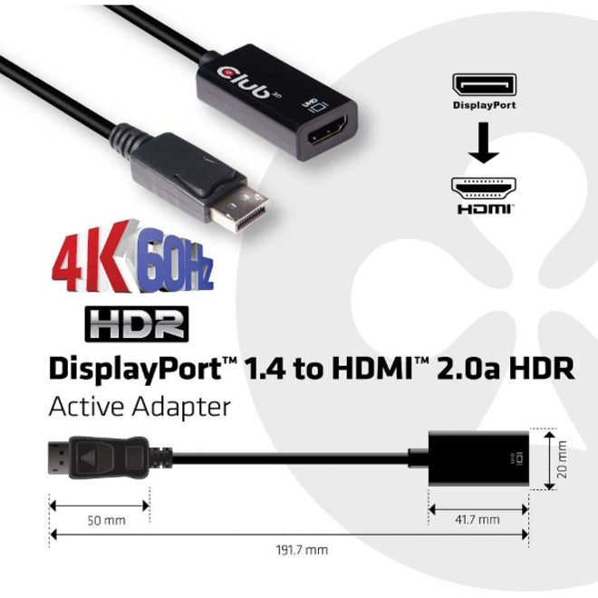 Club 3D DisplayPort 1.4 to HDMI 2.0a HDR