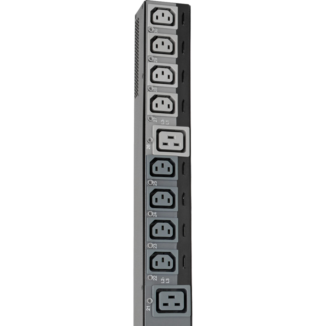 Tripp Lite 10kW 200-240V 3PH Switched PDU LX Interface Gigabit 30 Outlets L21-30P Input LCD 3 m Cord 0U 1.8 m Height TAA