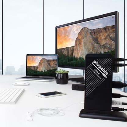 Plugable USB C Docking Station with Charging Compatible with Thunderbolt 3 and USB-C MacBooks and Specific Windows Chromebook Linux Systems