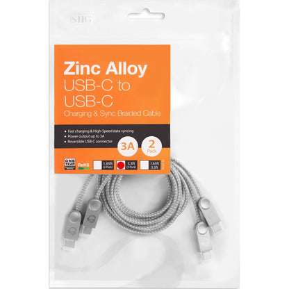 SIIG Zinc Alloy USB-C to USB-C Charging & Sync Braided Cable - 3.3ft 2-Pack