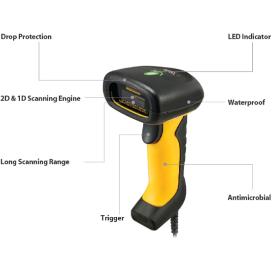 Adesso NuScan 5200TU- Antimicrobial & Waterproof 2D Barcode Scanner