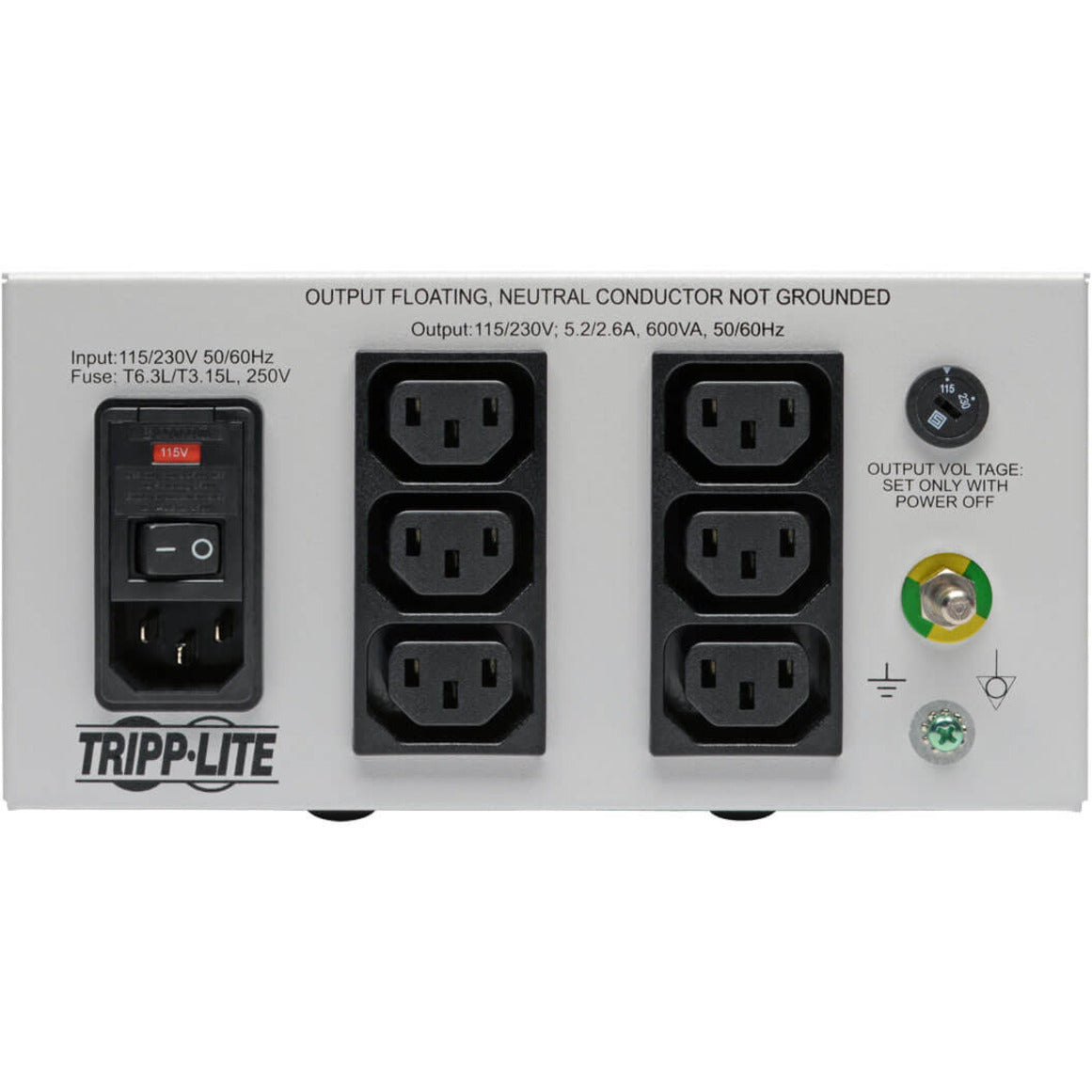Tripp Lite Isolator Series Dual-Voltage 115/230V 600W 60601-1 Medical-Grade Isolation Transformer C14 Inlet 6 C13 Outlets