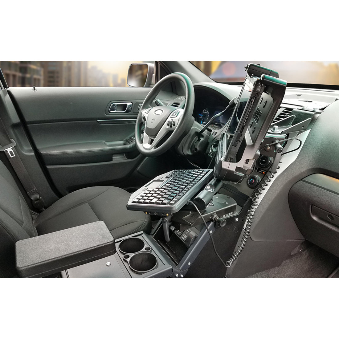 Gamber-Johnson Ford PI Utility (2012+) Console Box with Cup Holder and Printer Armrest Kit