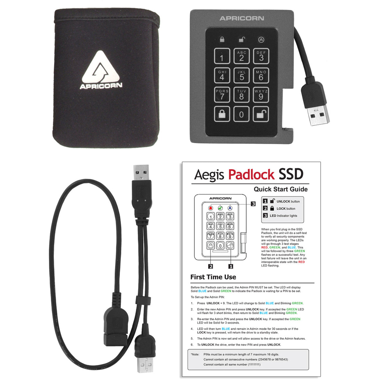 Apricorn Aegis Padlock ASSD-3PL256-2TBF 2 TB Solid State Drive - 2.5" Internal - Black - TAA Compliant