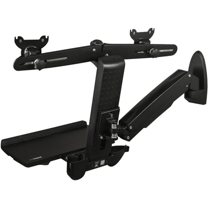 StarTech.com Wall Mount Workstation Full Motion Standing Desk with Ergonomic Height Adjustable Dual VESA Monitor & Keyboard Tray Arm