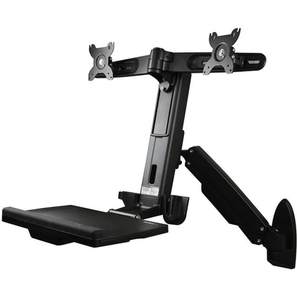 StarTech.com Wall Mount Workstation Full Motion Standing Desk with Ergonomic Height Adjustable Dual VESA Monitor & Keyboard Tray Arm