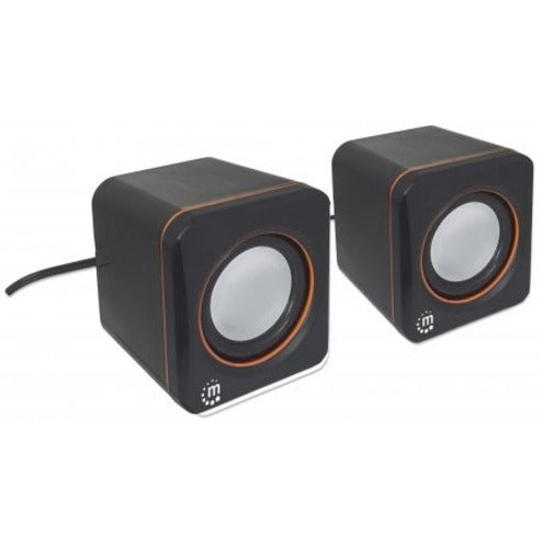 Manhattan 2600 Series Speaker System Small Size Big Sound Two Speakers Stereo USB power Output: 2x 3W 3.5mm plug for sound In-Line volume control Cable 0.9m Black Three Year Warranty Box