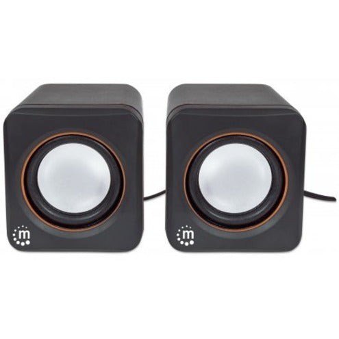 Manhattan 2600 Series Speaker System Small Size Big Sound Two Speakers Stereo USB power Output: 2x 3W 3.5mm plug for sound In-Line volume control Cable 0.9m Black Three Year Warranty Box