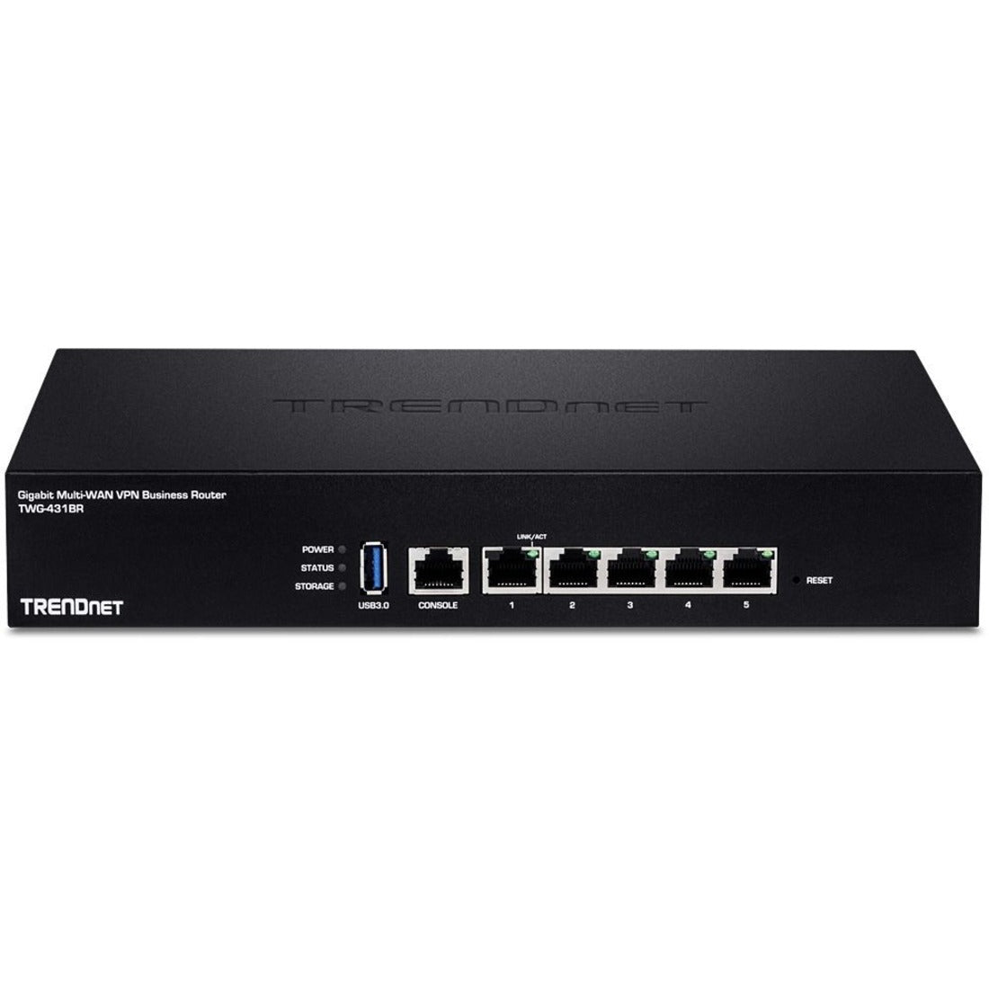 TRENDnet Gigabit Multi-WAN VPN Business Router; TWG-431BR; 5 x Gigabit ports; 1 x Console Port; QoS; Inter-VLAN Routing; Dynamic Routing; Load-Balancing; High Availability; Online Firmware Updates