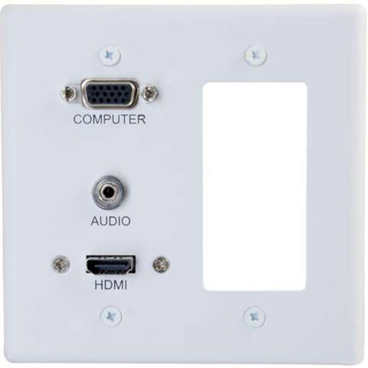 C2G Decorative Dual Gang VGA 3.5mm Audio and HDMI Wall Plate White