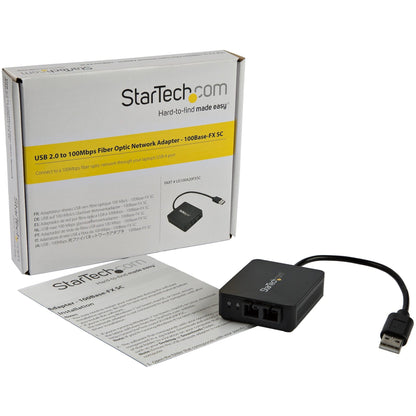 StarTech.com USB to Fiber Optic Converter - 100Mbps - USB 2.0 Network Adapter - 100Base-FX SC Duplex Multimode Fiber/MMF - 2Km - Compact