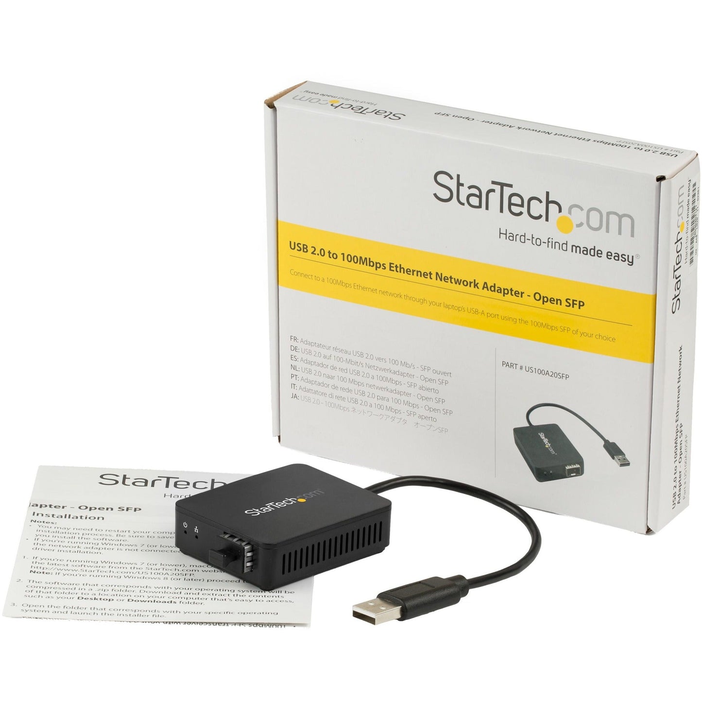 StarTech.com USB to Fiber Optic Converter - Open SFP - USB 2.0 100Mbps Ethernet Network Adapter - Windows & Linux - SFP Adapter