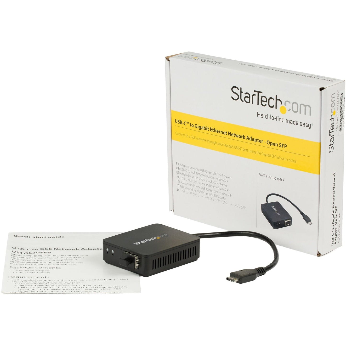 StarTech.com USB C to Fiber Optic Converter - Open SFP - USB 3.0 Gigabit Ethernet Network Adapter - 1000BASE-SX/LX - Windows / Mac / Linux