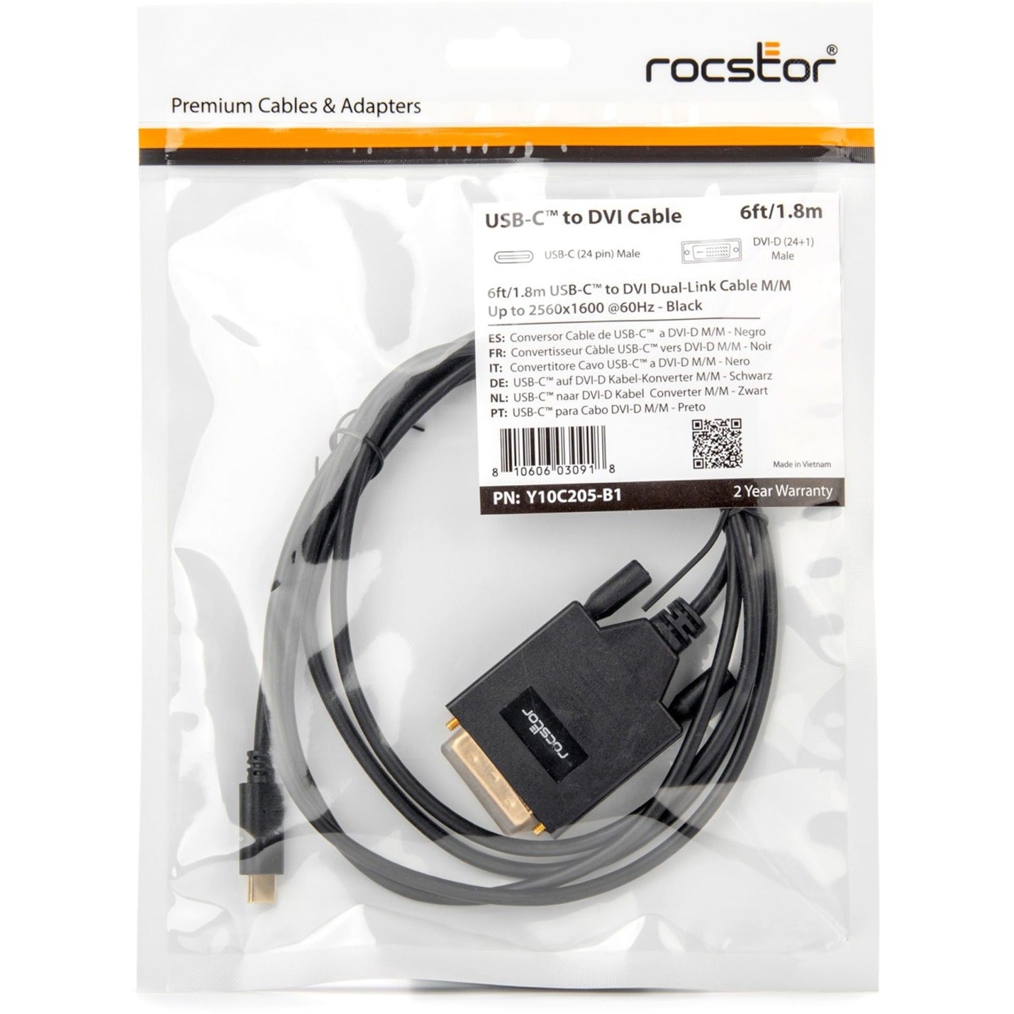 Rocstor Premium USB-C to DVI Cable - 6 ft / 2m