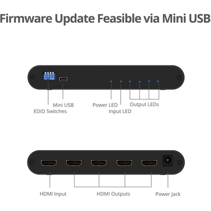 SIIG 1x4 HDMI 2.0 Splitter / Distribution Amplifier with Auto Video Scaling - 4K 60Hz HDR