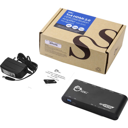 SIIG 1x4 HDMI 2.0 Splitter / Distribution Amplifier with Auto Video Scaling - 4K 60Hz HDR