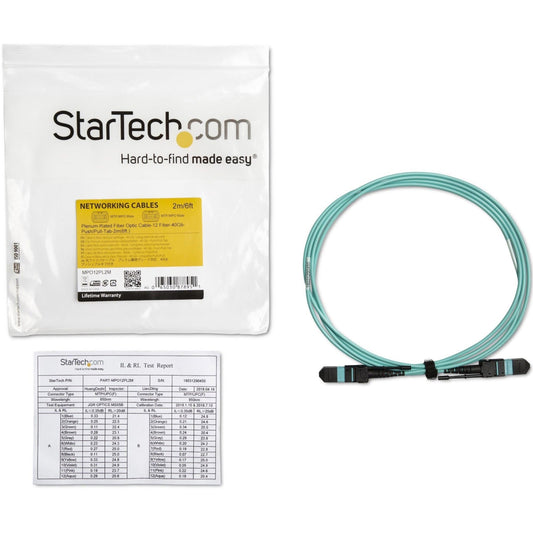 StarTech.com 2m (6ft) MTP(F)/PC OM3 Multimode Fiber Optic Cable 12F Type-A OFNP 50/125&micro;m LOMMF 40G Networks - MPO Fiber Patch Cord