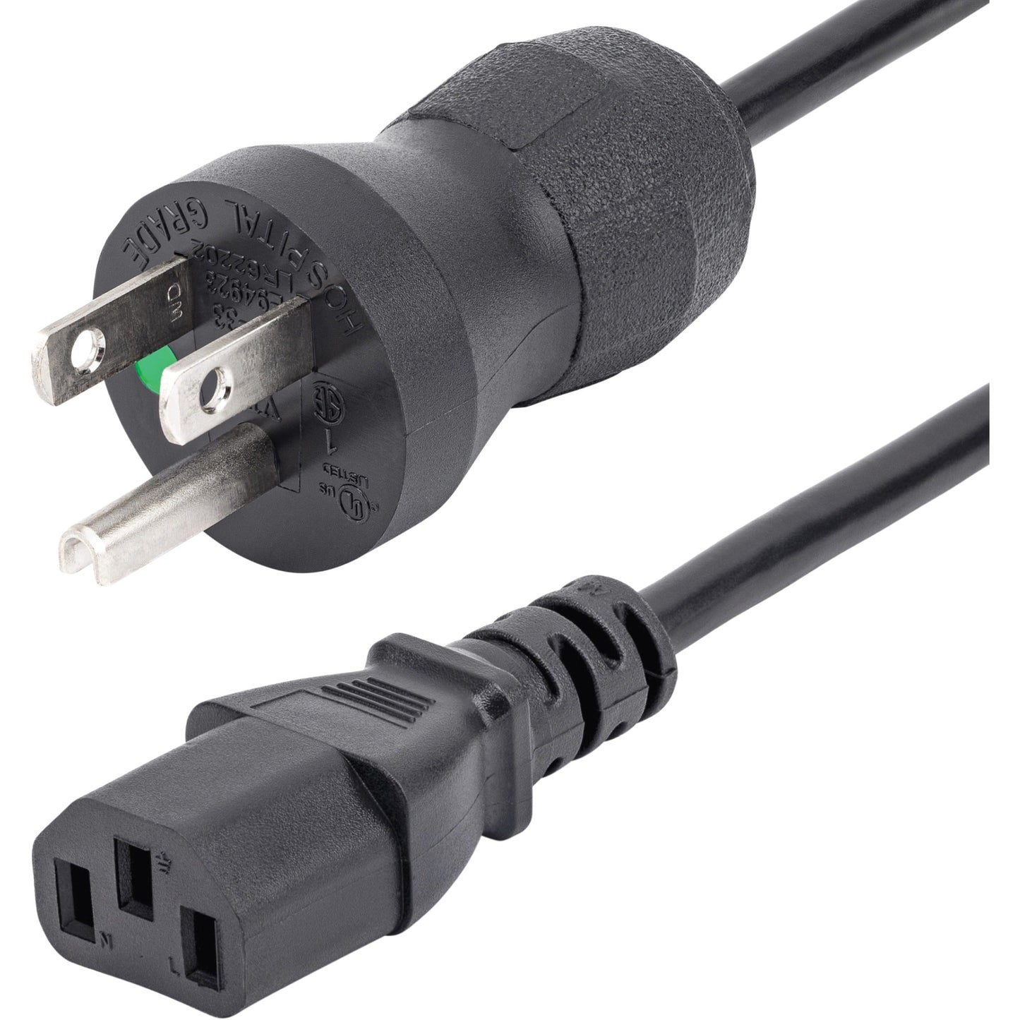 StarTech.com 10ft (3m) Hospital Grade Power Cord 18AWG NEMA 5-15P to C13 10A 125V Green Dot Medical Power Cable Monitor Power Cable