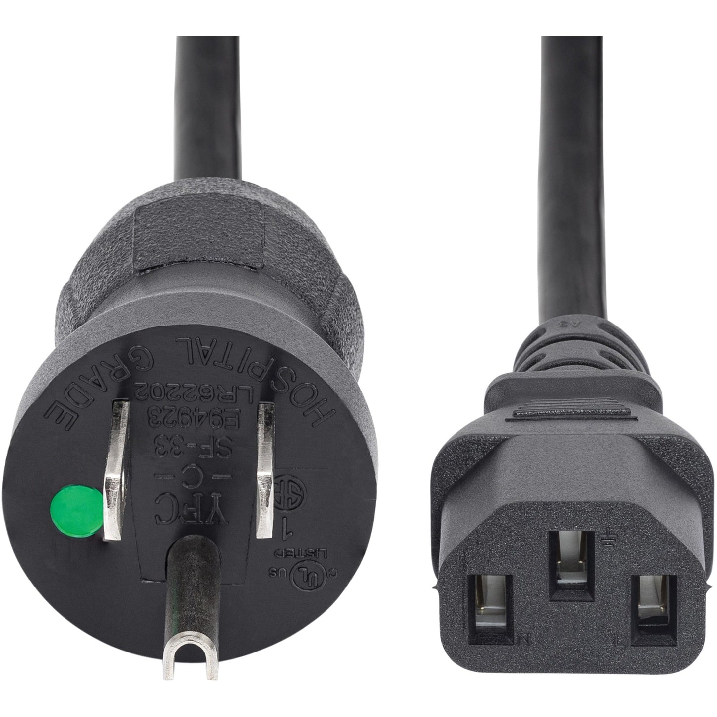 StarTech.com 6ft (2m) Hospital Grade Power Cord 18AWG NEMA 5-15P to C13 10A 125V Green Dot Medical Power Cable Monitor Power Cable