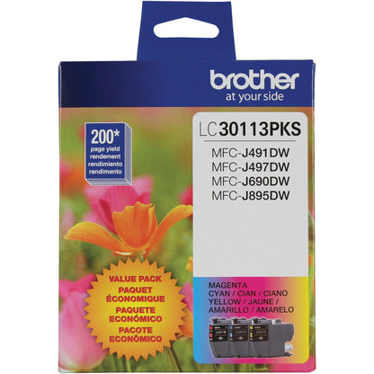 Brother LC30113PKS Original Standard Yield Inkjet Ink Cartridge - Tri-pack - Cyan Magenta Yellow - 2 / Pack