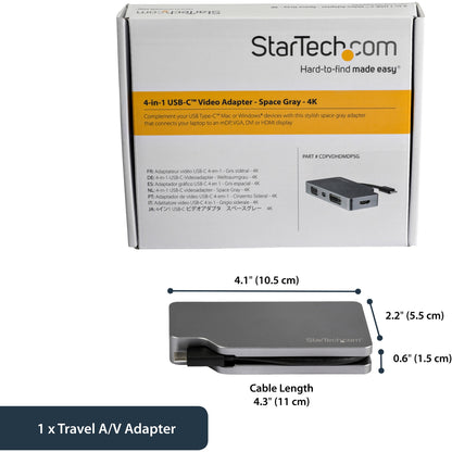 StarTech.com USB C Multiport Video Adapter 4K/1080p - USB Type C to HDMI VGA DVI or Mini DisplayPort Monitor Adapter - Space Gray