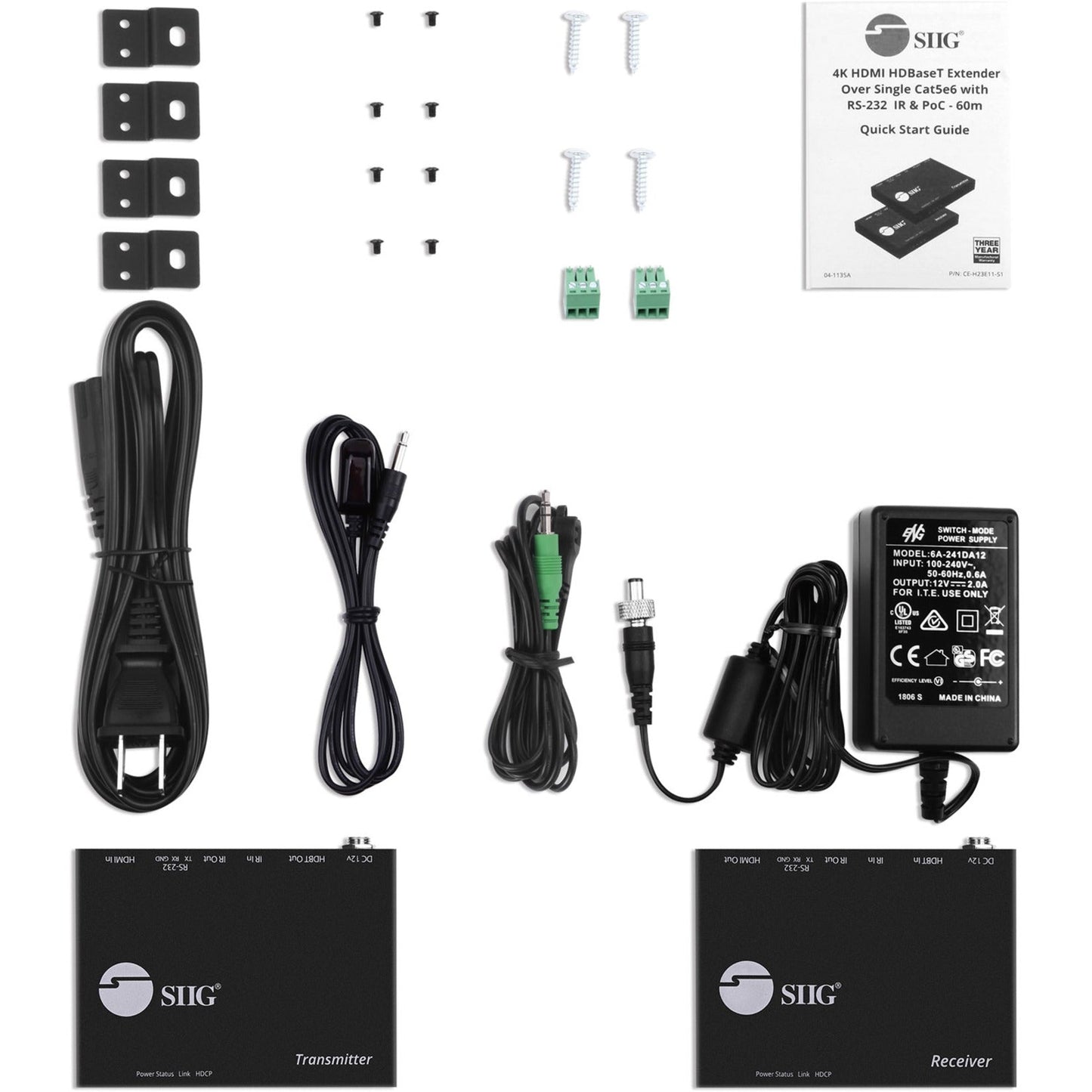 SIIG 4K HDMI HDBaseT Extender Over Single Cat5e/6 with RS-232 IR & PoC - 60m