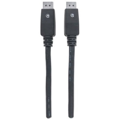 Manhattan DisplayPort 1.1 Cable 4K@60Hz 7.5m Male to Male With Latches Fully Shielded Black Lifetime Warranty Polybag