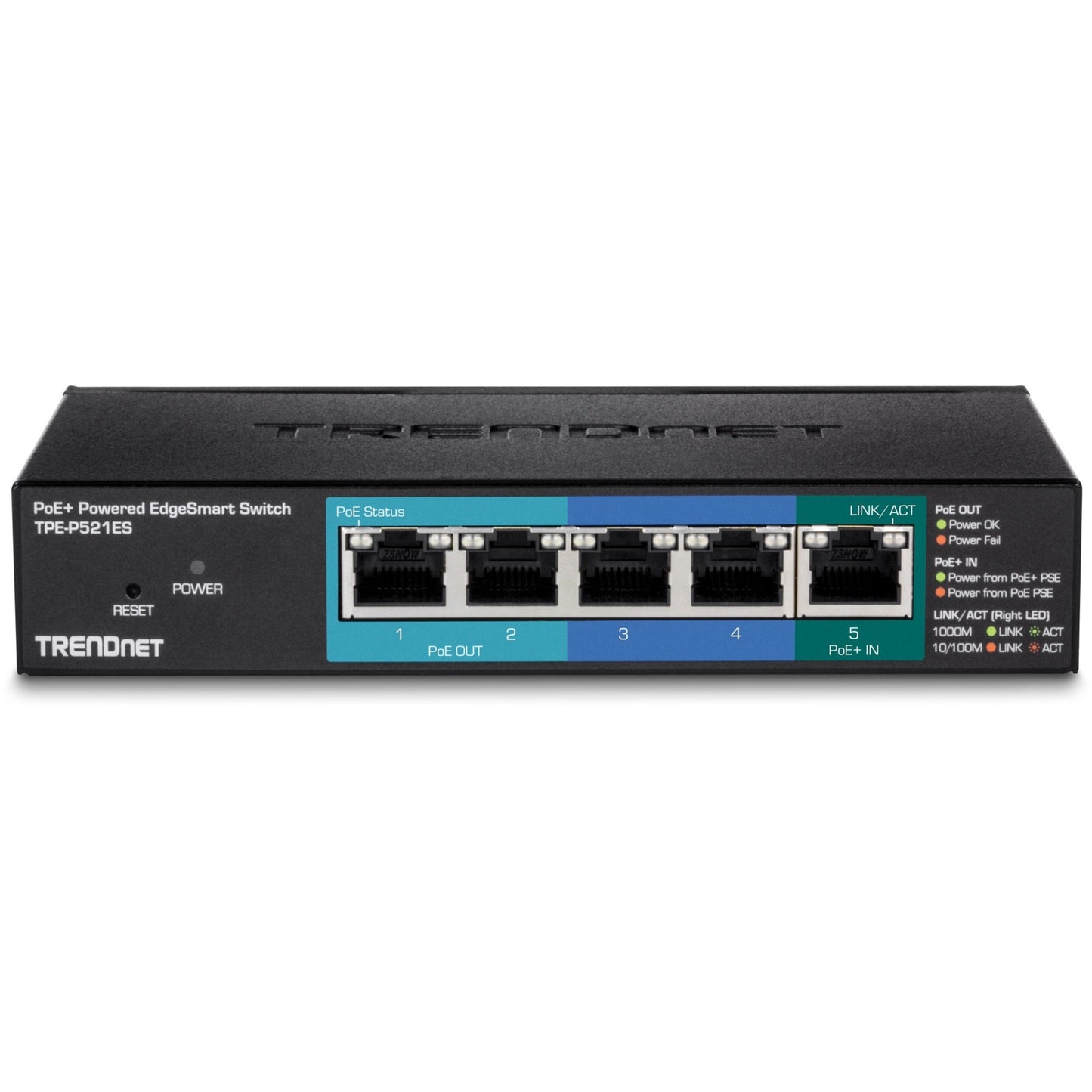 TRENDnet 5-Port Gigabit PoE+ Powered EdgeSmart Switch With PoE Pass Through 18W PoE Budget 10Gbps Switching Capacity Managed Switch Wall-Mountable Lifetime Protection Black TPE-P521ES
