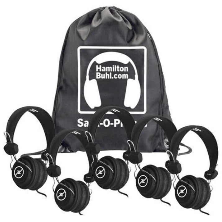 Hamilton Buhl Sack-O-Phones 5 Black Favoritz Headsets With In-Line Microphone And TRRS Plug