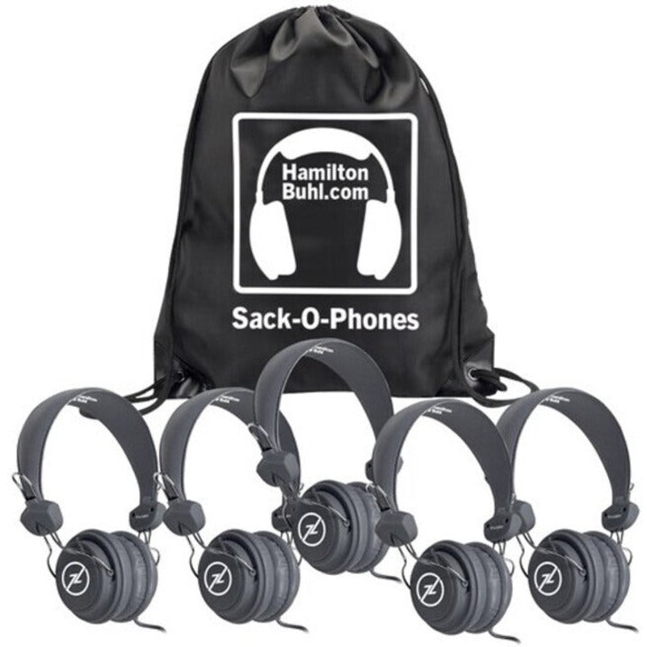 Hamilton Buhl Sack-O-Phones 5 Gray Favoritz Headsets With In-Line Microphone And TRRS Plug