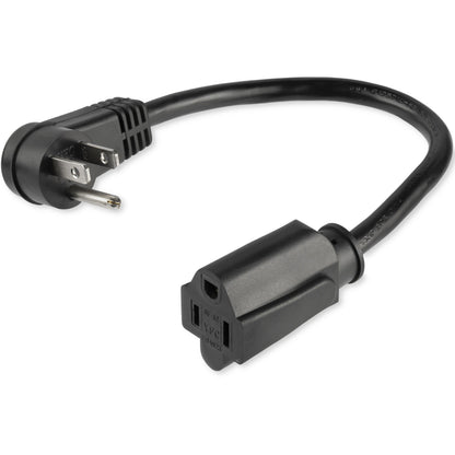 StarTech.com 1ft (0.3m) Power Extension Cord Right Angle NEMA 5-15P to NEMA 5-15R 13A 125V 16AWG Black Outlet Extension Cable