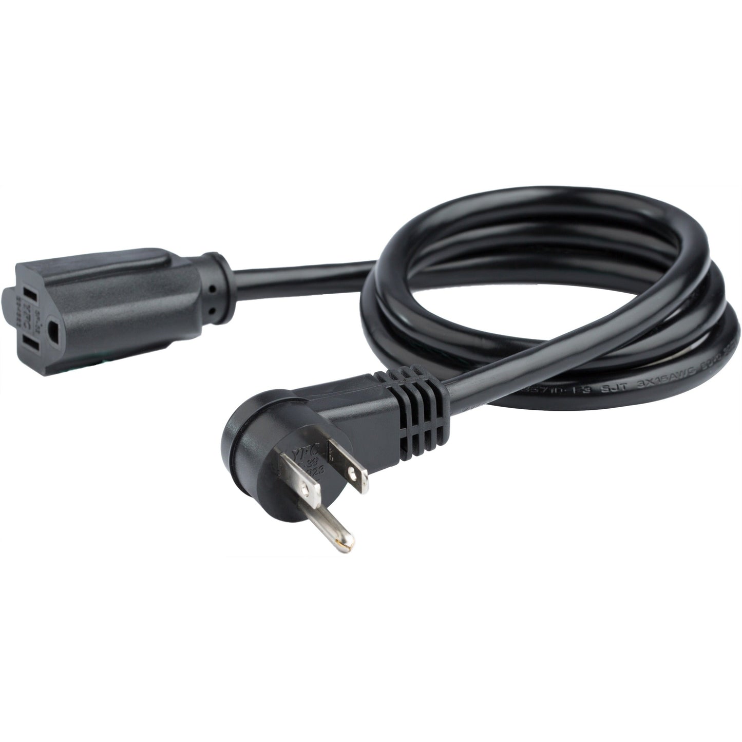 StarTech.com 3ft (1m) Power Extension Cord Right Angle NEMA 5-15P to NEMA 5-15R 13A 125V 16AWG Black Flat Outlet Extension Cable