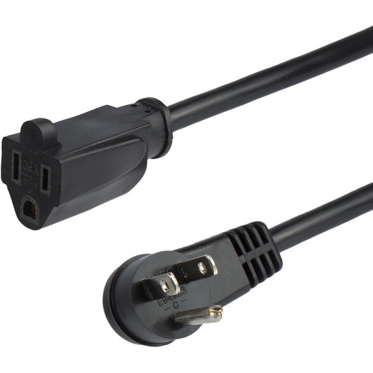 StarTech.com 3ft (1m) Power Extension Cord Right Angle NEMA 5-15P to NEMA 5-15R 13A 125V 16AWG Black Flat Outlet Extension Cable
