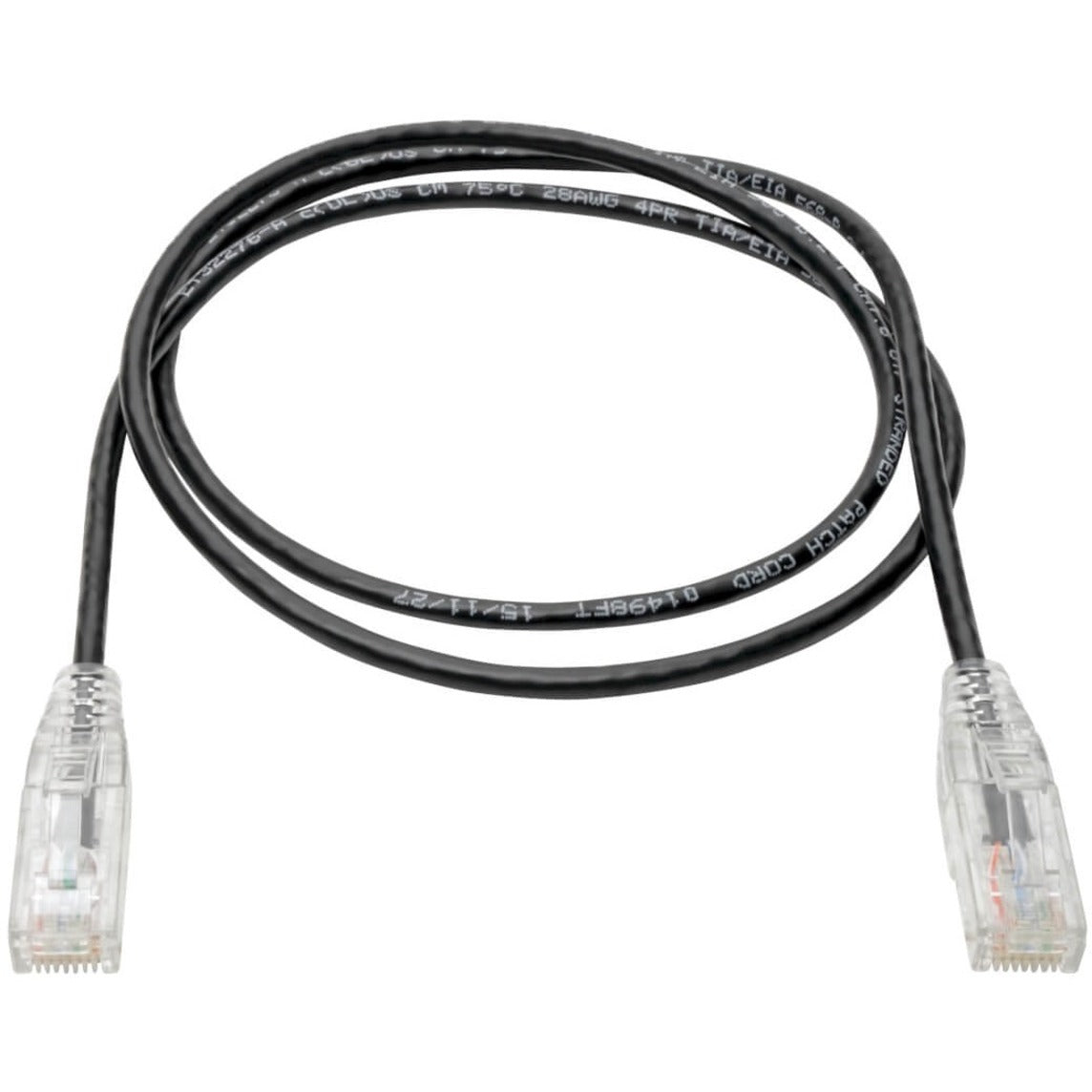 Tripp Lite Cat6 Gigabit Snagless Slim UTP Ethernet Cable (RJ45 M/M) PoE Black 2 ft. (0.61 m)