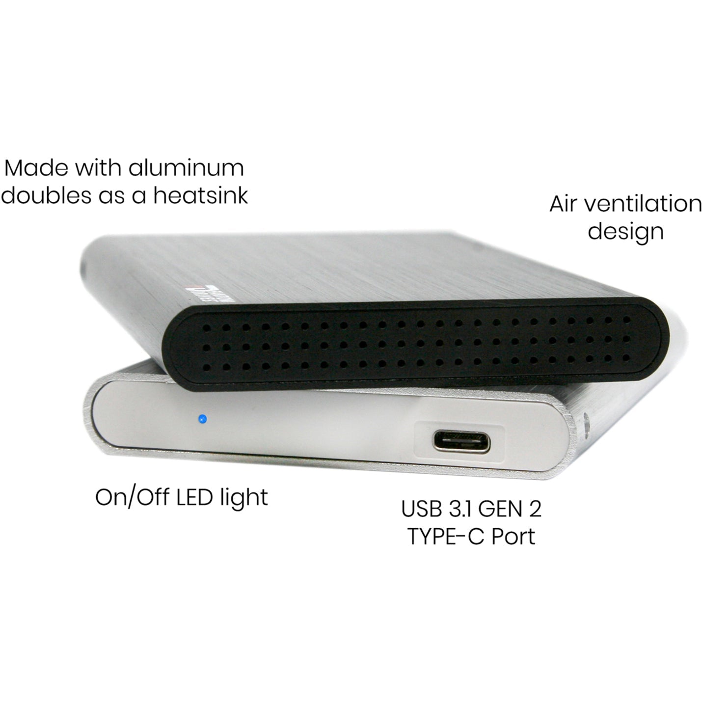 Fantom Drives 1TB Portable SSD - G31 - USB 3.2 Type-C 560MB/s Plug & Play for Windows Aluminum Silver CSD1000S-W