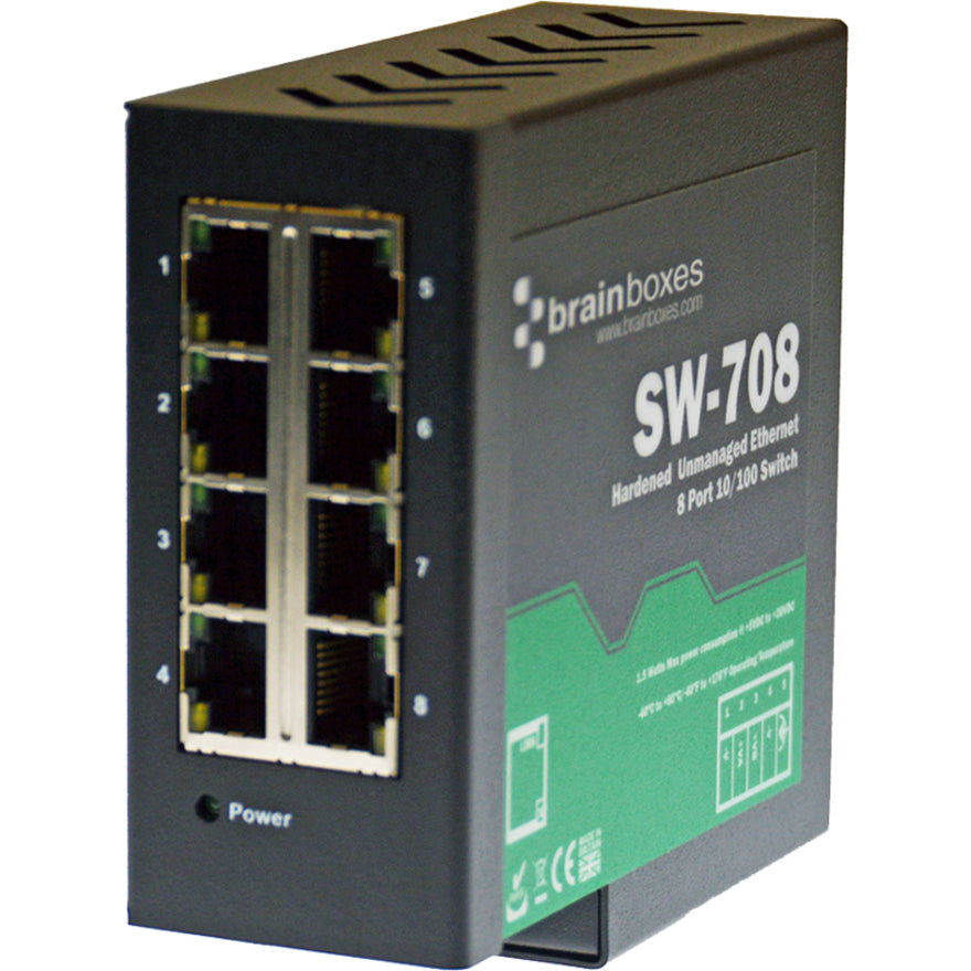 Brainboxes Hardened Industrial Ethernet 8 Port Switch DIN Rail Mountable