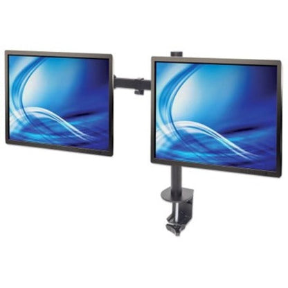 Manhattan TV & Monitor Mount Desk Full Motion 2 Screens Screen Sizes: 10-27"  Black Clamp Assembly Dual Screen VESA 75x75 to 100x100mm Max 8kg (each) Lifetime Warranty
