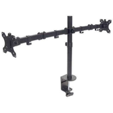 Manhattan TV & Monitor Mount Desk Full Motion 2 Screens Screen Sizes: 10-27"  Black Clamp Assembly Dual Screen VESA 75x75 to 100x100mm Max 8kg (each) Lifetime Warranty
