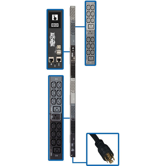 Tripp Lite 5.8kW 208/120V 3PH Monitored PDU LX Interface Gigabit 45 Outlets L21-20P Input LCD 1.8 m Cord 0U 1.8 m Height TAA