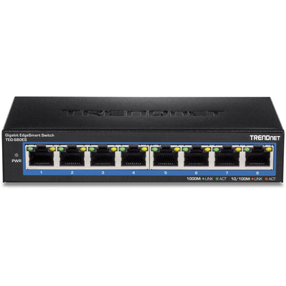 TRENDnet 8-Port Gigabit EdgeSmart Switch 8 x Gigabit Ports 16Gbps Switch Capacity Ethernet Network Desktop Switch Managed Gigabit Switch Metal Fanless Lifetime Protection Black TEG-S80ES