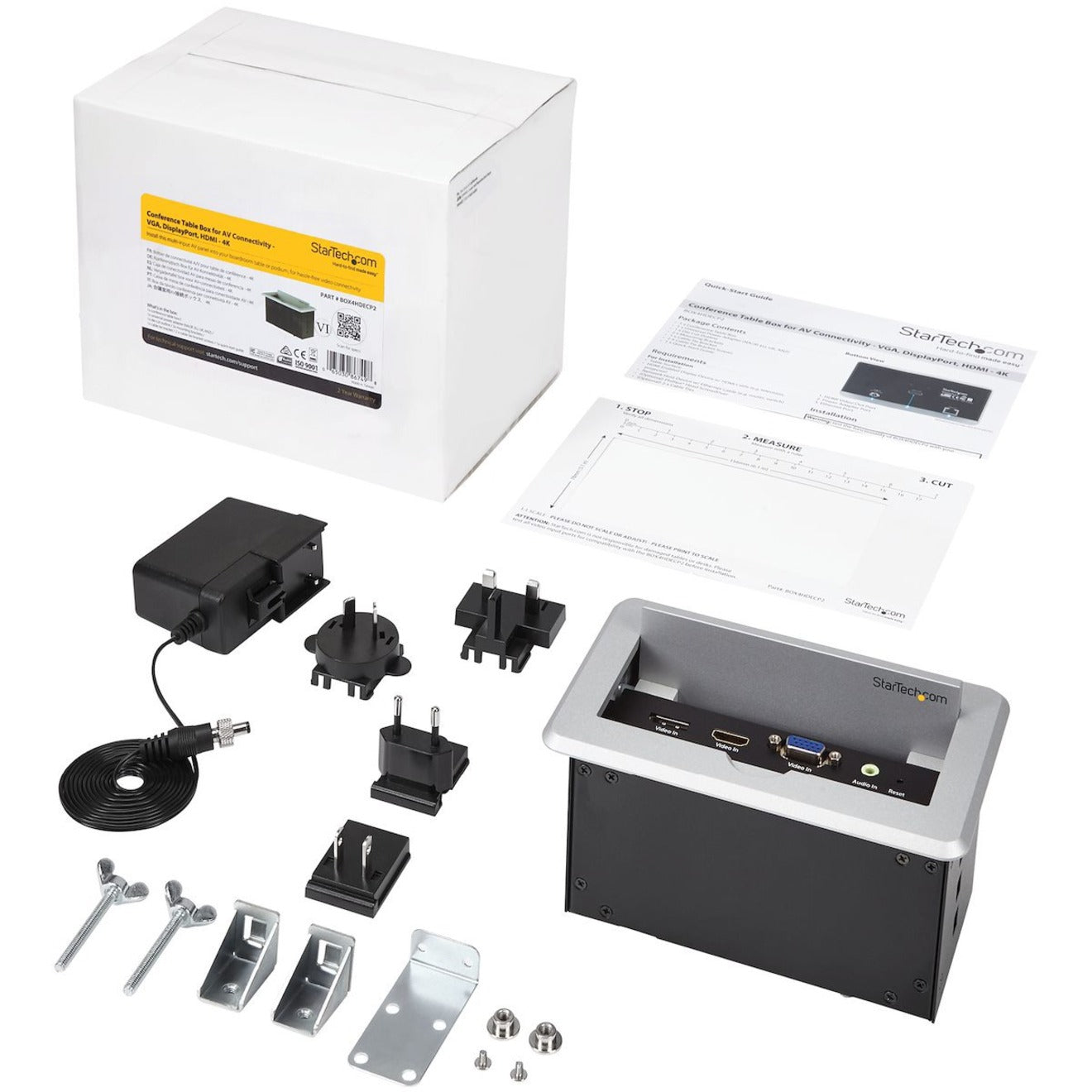 StarTech.com Conference Table Connectivity Box for A/V - USB Charging - LAN - HDMI / VGA / DisplayPort Inputs - HDMI Output - 4K